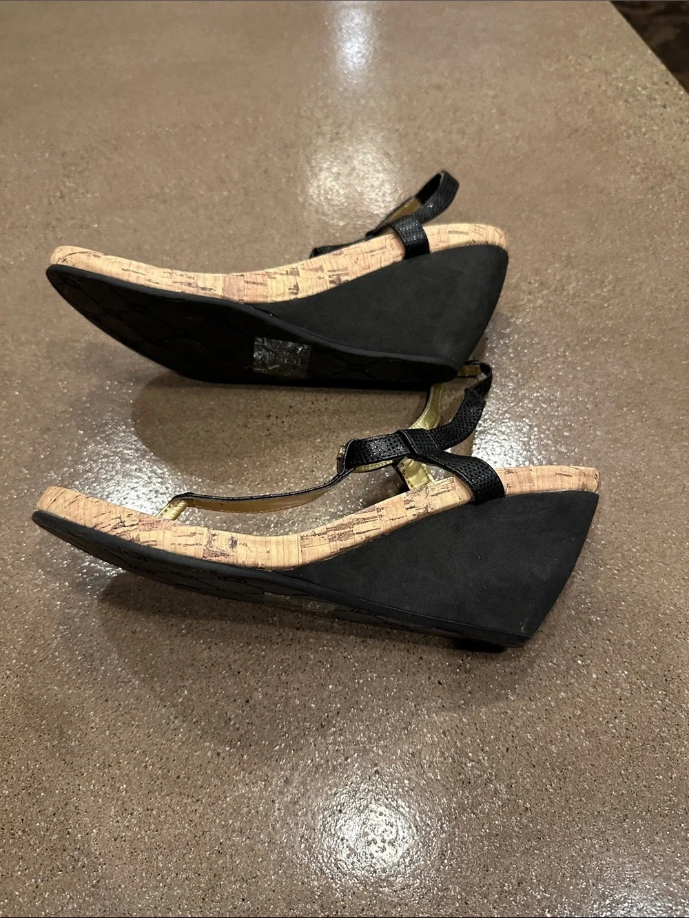 Chaps Black Cork Wedge Sandals - Women